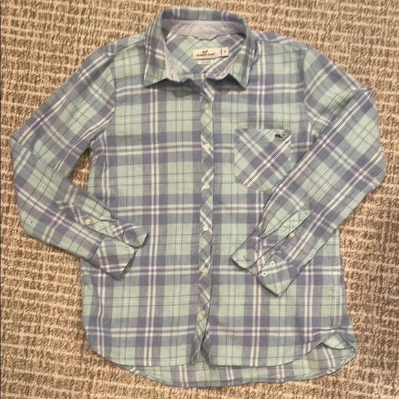Women’s VINEYARD VINES Blue and Green Button Down Shirt Relaxed Fit Sz 8 - Picture 1 of 6